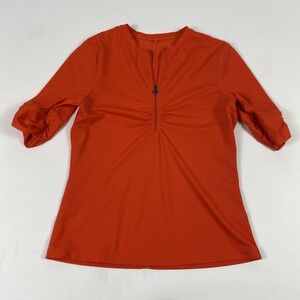 PrAna Swim Shirt Womens Small Orange Zip Front Rashguard 3/4 Sleeve Top